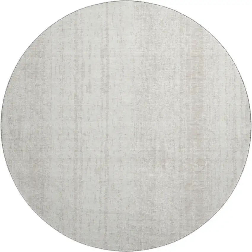 8' Ivory And Beige Striped Washable Round Rug With UV Protection Photo 1