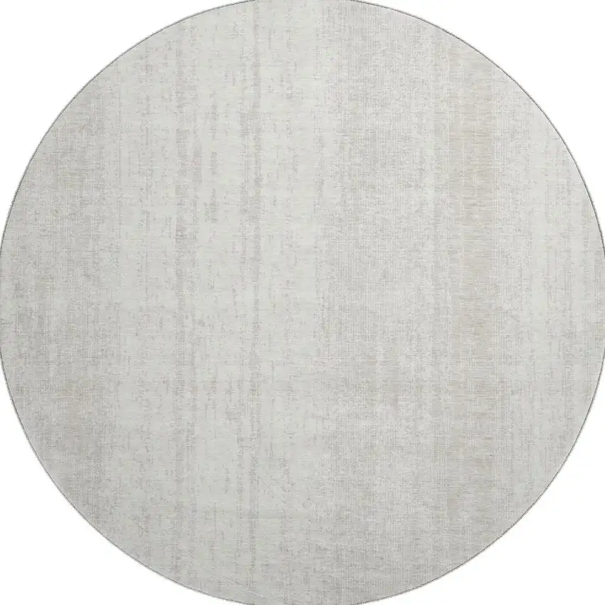 8' Ivory And Beige Striped Washable Round Rug With UV Protection Photo 4