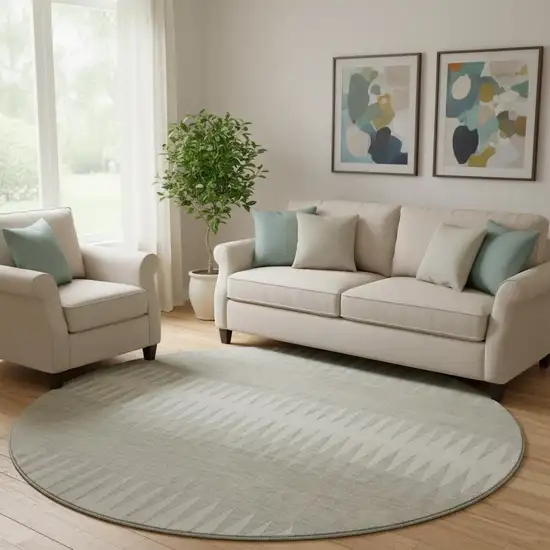 8' Ivory And Beige Striped Washable Round Rug With UV Protection Photo 1