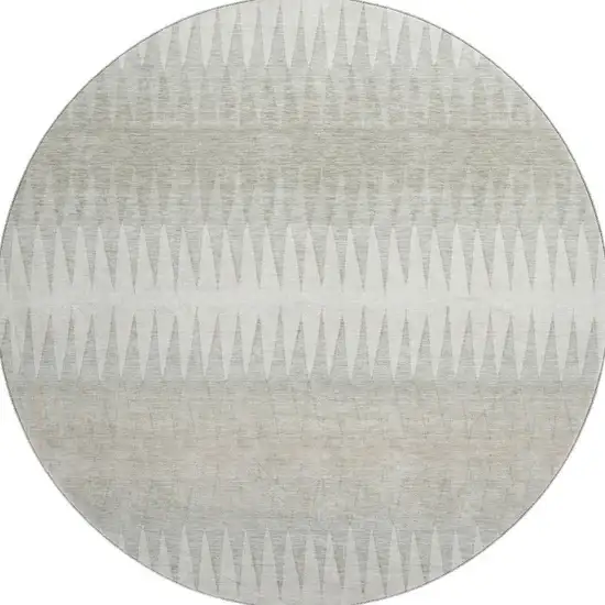 8' Ivory And Beige Striped Washable Round Rug With UV Protection Photo 4