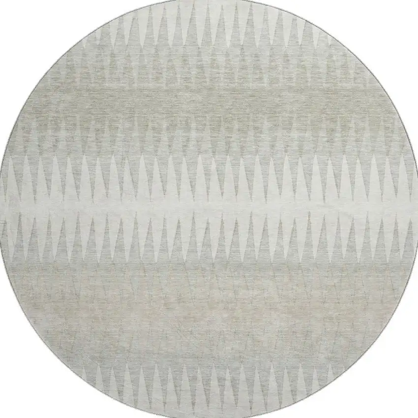8' Ivory And Beige Striped Washable Round Rug With UV Protection Photo 4