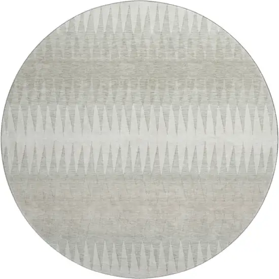 8' Ivory And Beige Striped Washable Round Rug With UV Protection Photo 1