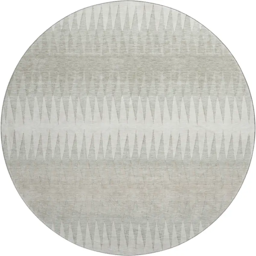 8' Ivory And Beige Striped Washable Round Rug With UV Protection Photo 1