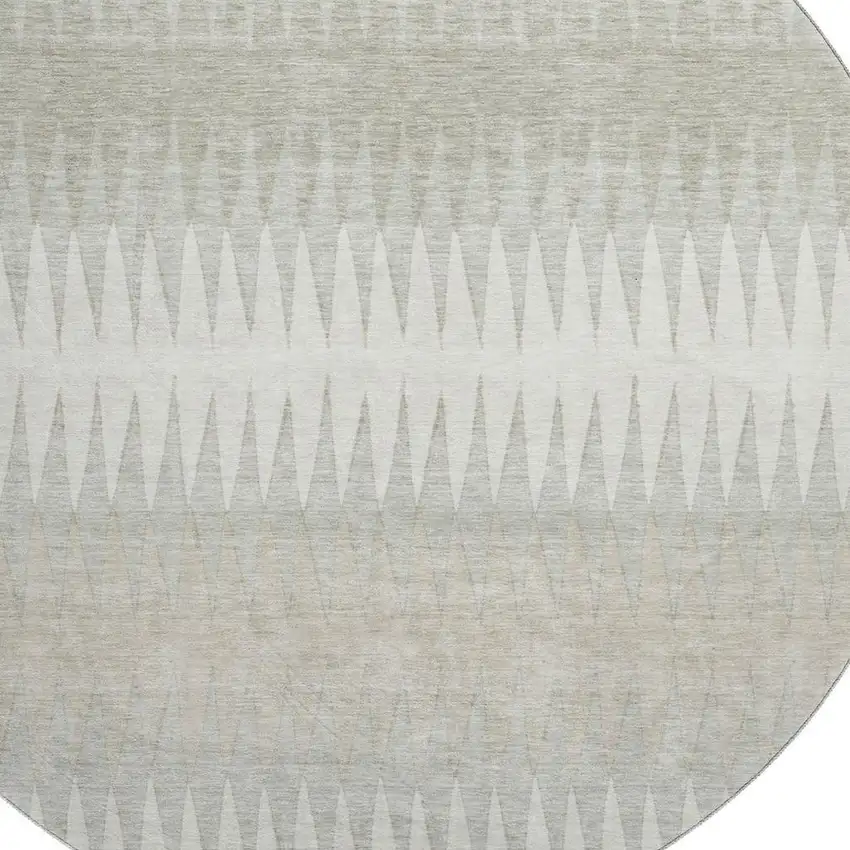 8' Ivory And Beige Striped Washable Round Rug With UV Protection Photo 3