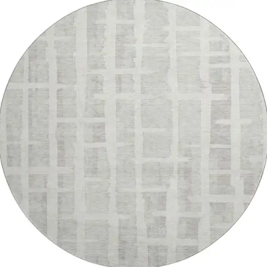8' Ivory And Beige Striped Washable Round Rug With UV Protection Photo 4