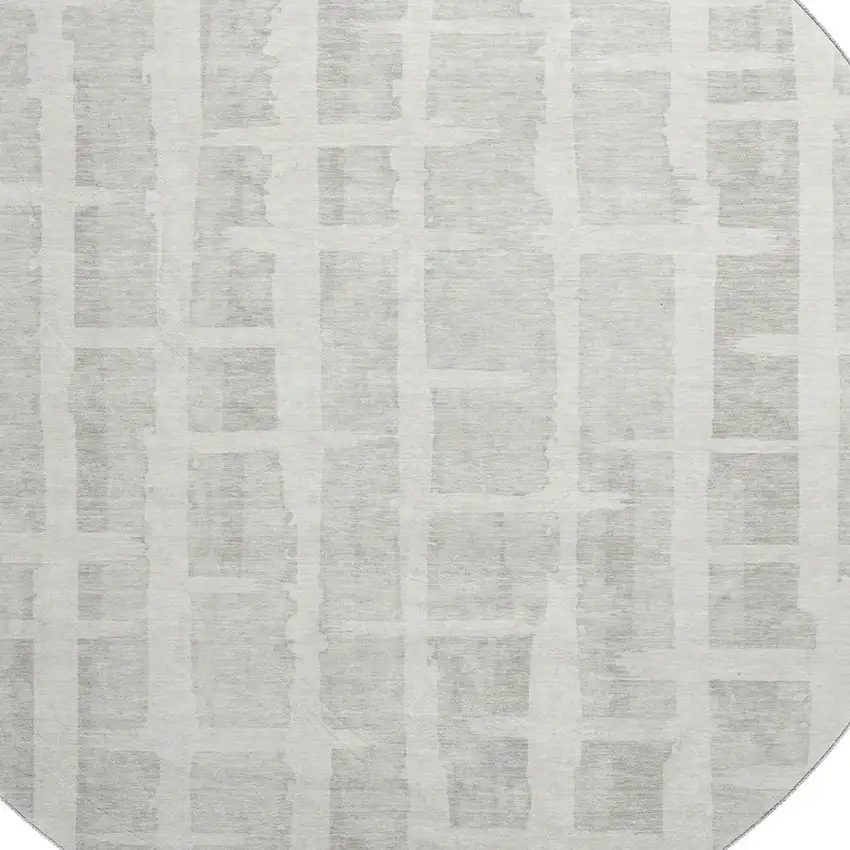 8' Ivory And Beige Striped Washable Round Rug With UV Protection Photo 3