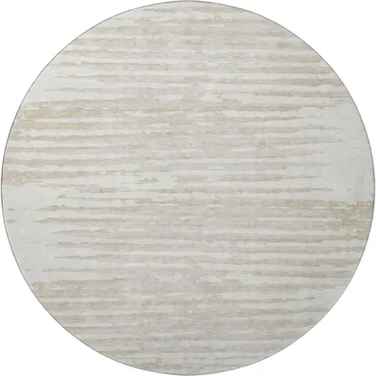 8' Ivory And Beige Striped Washable Round Rug With UV Protection Photo 4