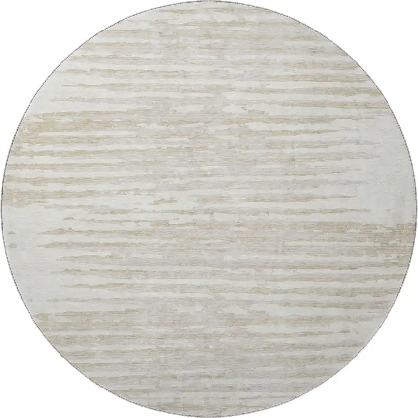 8' Ivory And Beige Striped Washable Round Rug With UV Protection Photo 4