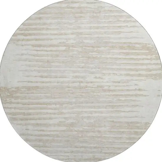 8' Ivory And Beige Striped Washable Round Rug With UV Protection Photo 3