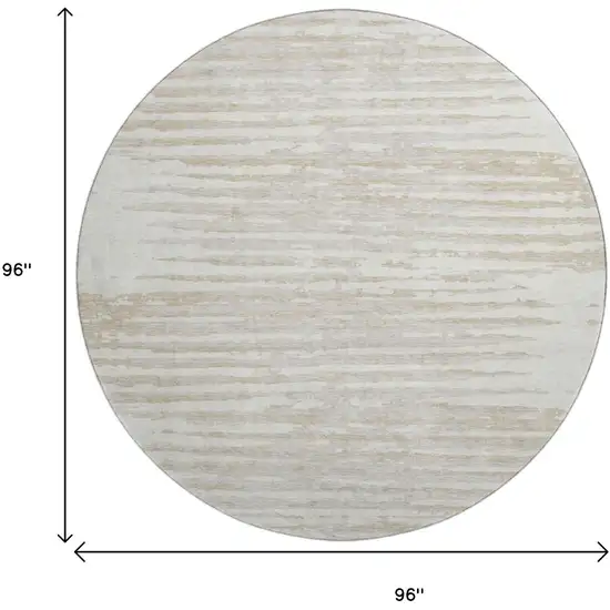 8' Ivory And Beige Striped Washable Round Rug With UV Protection Photo 8