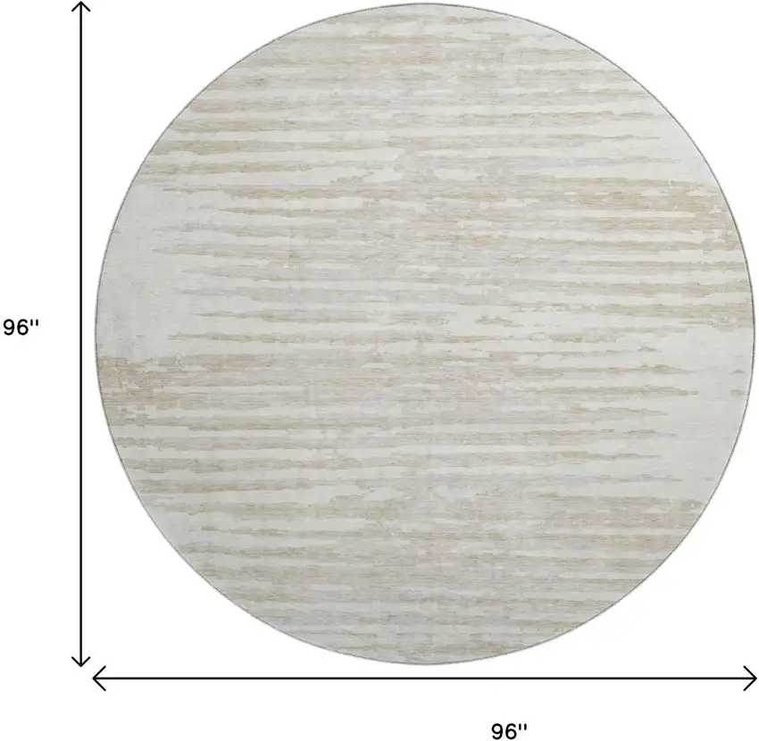 8' Ivory And Beige Striped Washable Round Rug With UV Protection Photo 8