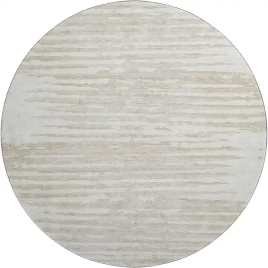 8' Ivory And Beige Striped Washable Round Rug With UV Protection Photo 1