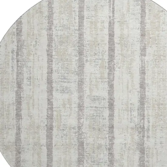8' Ivory And Beige Striped Washable Round Rug With UV Protection Photo 3