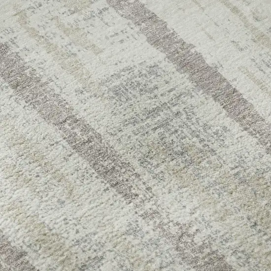 8' Ivory And Beige Striped Washable Round Rug With UV Protection Photo 9