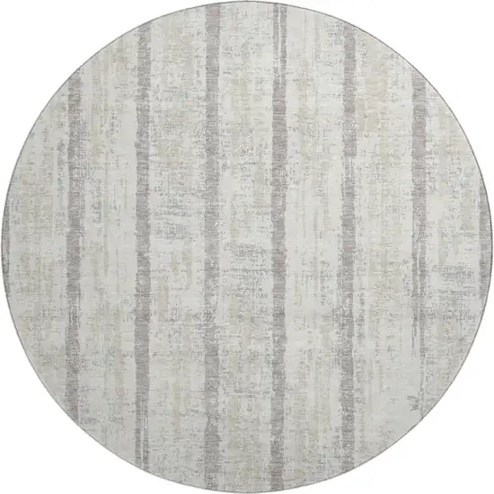 8' Ivory And Beige Striped Washable Round Rug With UV Protection Photo 1