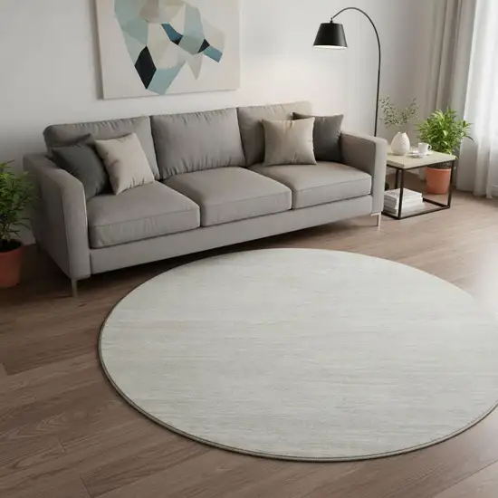 8' Ivory And Beige Striped Washable Round Rug With UV Protection Photo 2