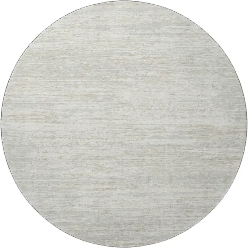 8' Ivory And Beige Striped Washable Round Rug With UV Protection Photo 3