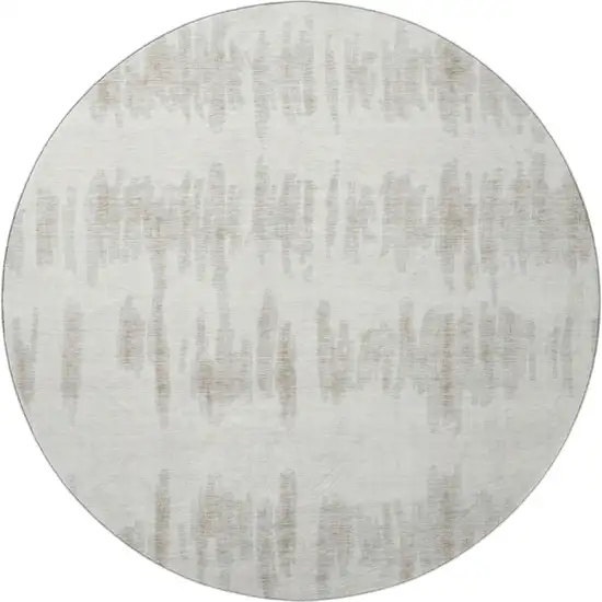 8' Ivory And Beige Striped Washable Round Rug With UV Protection Photo 3
