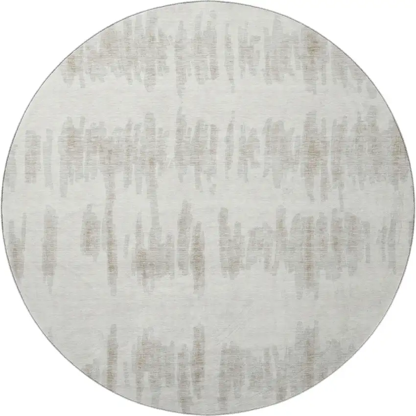 8' Ivory And Beige Striped Washable Round Rug With UV Protection Photo 3