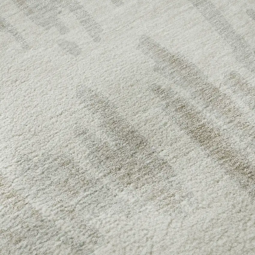 8' Ivory And Beige Striped Washable Round Rug With UV Protection Photo 8