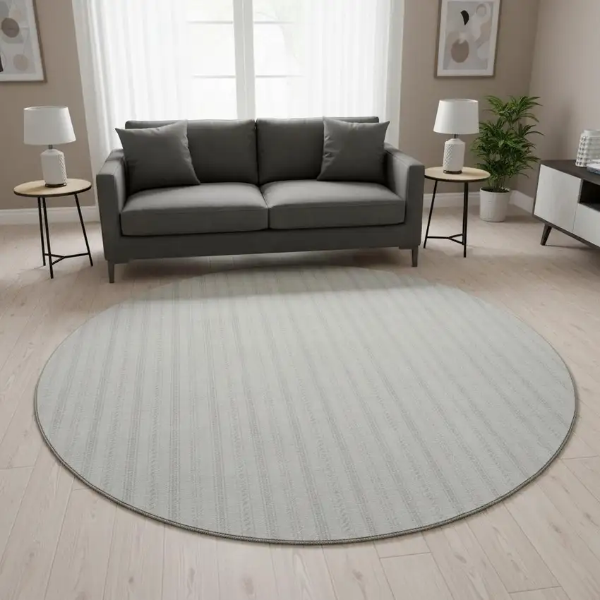 8' Ivory And Beige Striped Washable Round Rug With UV Protection Photo 2