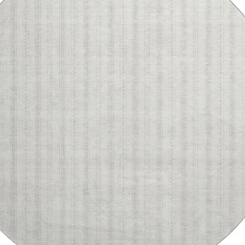 8' Ivory And Beige Striped Washable Round Rug With UV Protection Photo 2