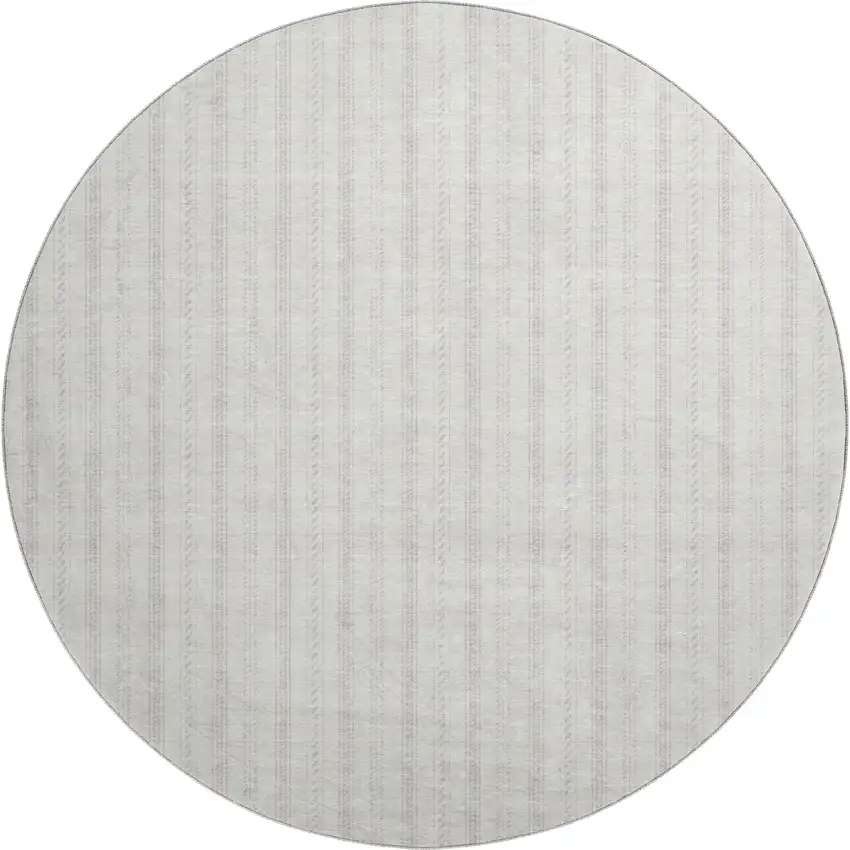 8' Ivory And Beige Striped Washable Round Rug With UV Protection Photo 1