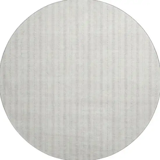 8' Ivory And Beige Striped Washable Round Rug With UV Protection Photo 3