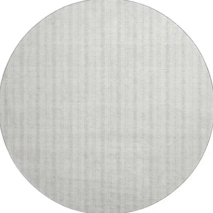 8' Ivory And Beige Striped Washable Round Rug With UV Protection Photo 3