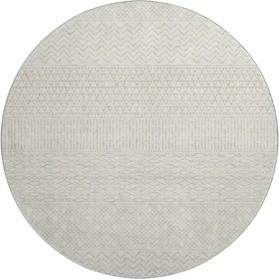 8' Ivory And Beige Striped Washable Round Rug With UV Protection Photo 1