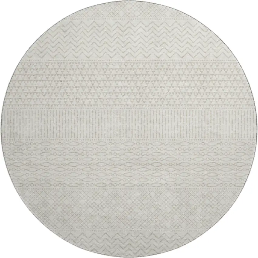 8' Ivory And Beige Striped Washable Round Rug With UV Protection Photo 1