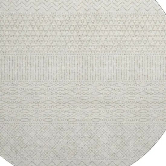8' Ivory And Beige Striped Washable Round Rug With UV Protection Photo 2