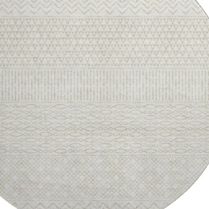 8' Ivory And Beige Striped Washable Round Rug With UV Protection Photo 2