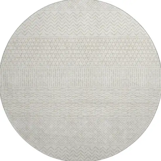8' Ivory And Beige Striped Washable Round Rug With UV Protection Photo 3