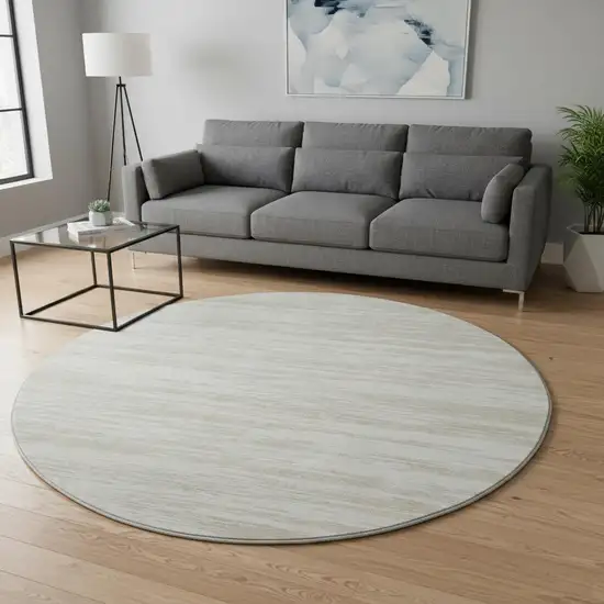8' Ivory And Beige Striped Washable Round Rug With UV Protection Photo 2