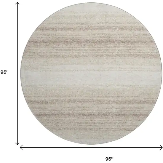 8' Ivory And Beige Striped Washable Round Rug With UV Protection Photo 8