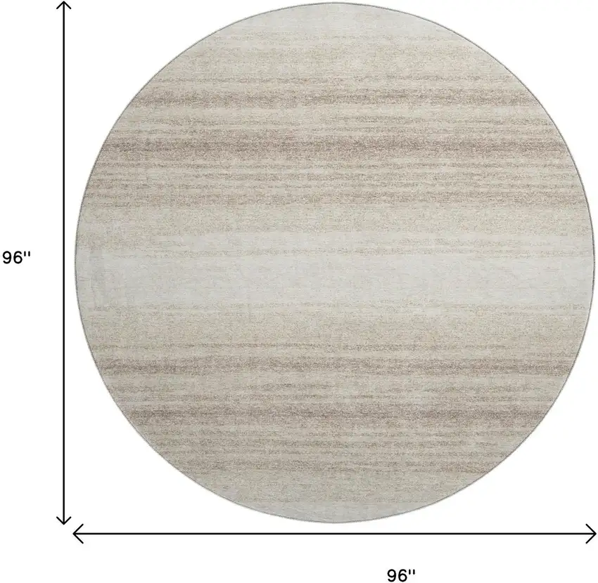 8' Ivory And Beige Striped Washable Round Rug With UV Protection Photo 8