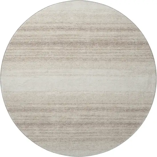 8' Ivory And Beige Striped Washable Round Rug With UV Protection Photo 2