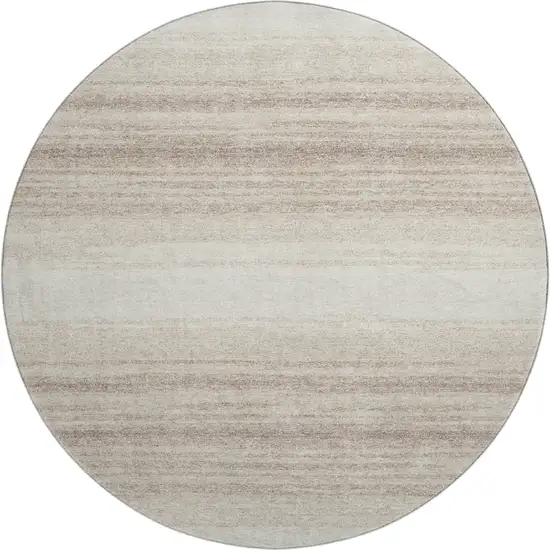 8' Ivory And Beige Striped Washable Round Rug With UV Protection Photo 1