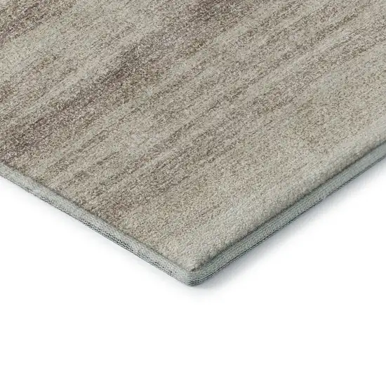 8' Ivory And Beige Striped Washable Round Rug With UV Protection Photo 5