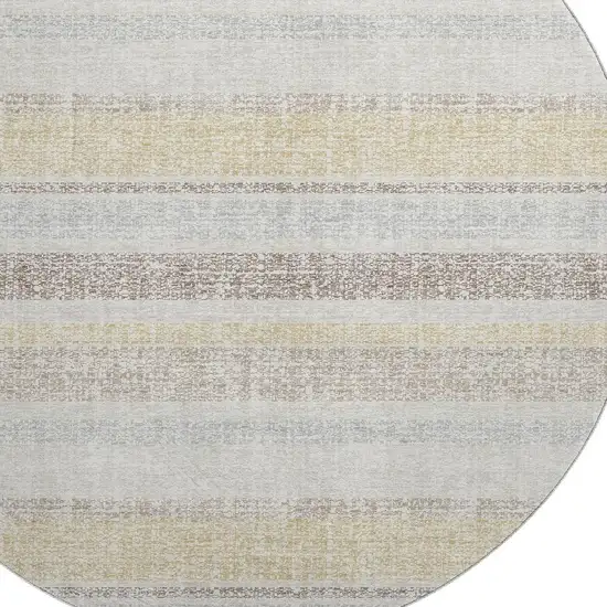 8' Ivory And Beige Striped Washable Round Rug With UV Protection Photo 3