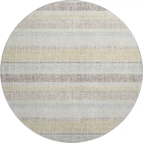 8' Ivory And Beige Striped Washable Round Rug With UV Protection Photo 1