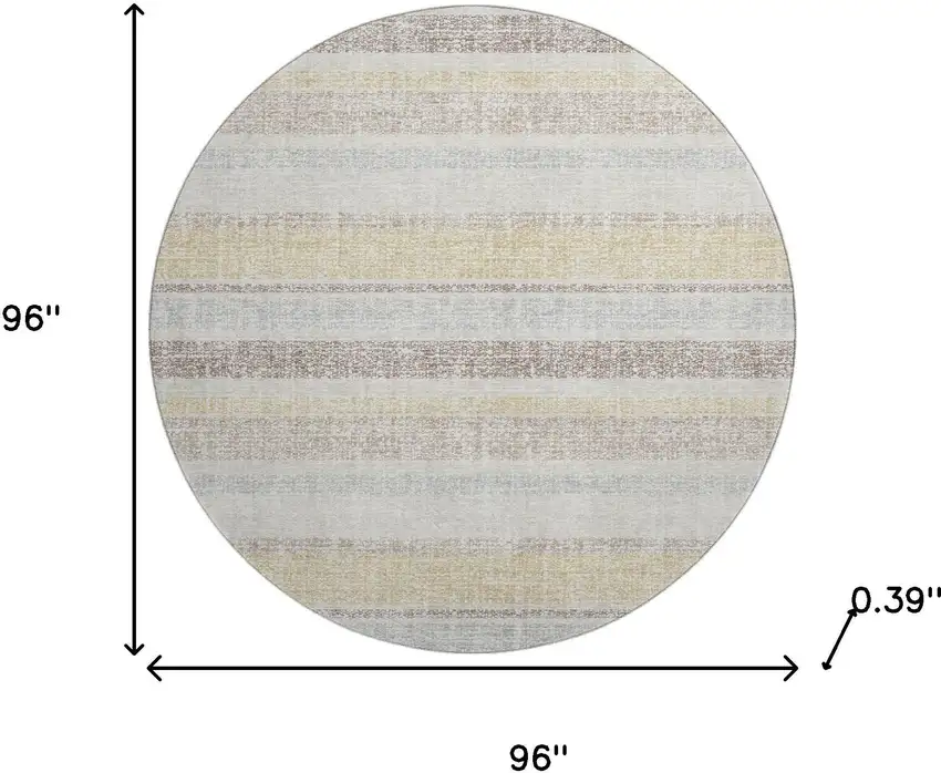 8' Ivory And Beige Striped Washable Round Rug With UV Protection Photo 8
