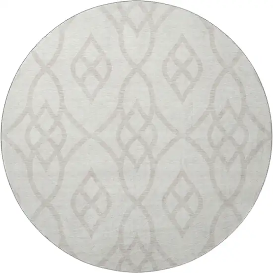8' Ivory And Beige Trellis Washable Round Rug With UV Protection Photo 4