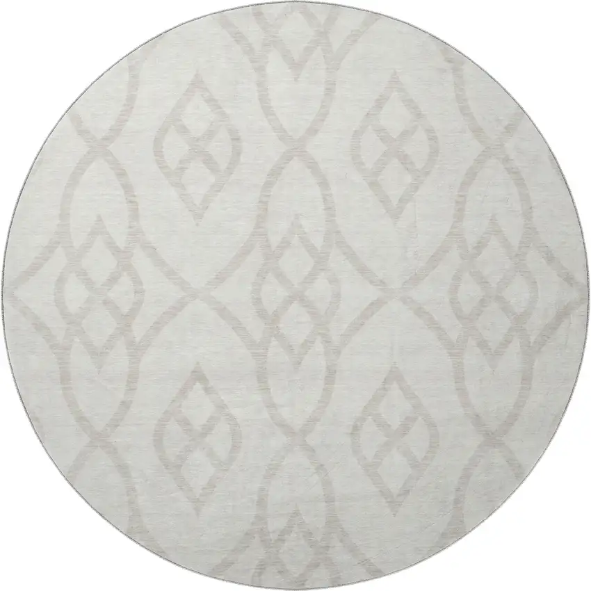 8' Ivory And Beige Trellis Washable Round Rug With UV Protection Photo 4