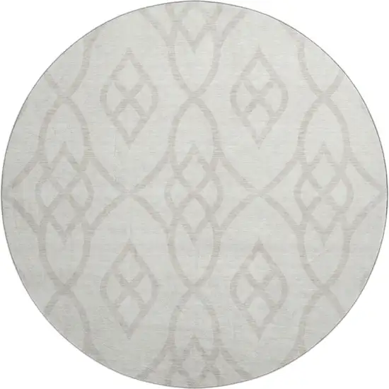 8' Ivory And Beige Trellis Washable Round Rug With UV Protection Photo 1