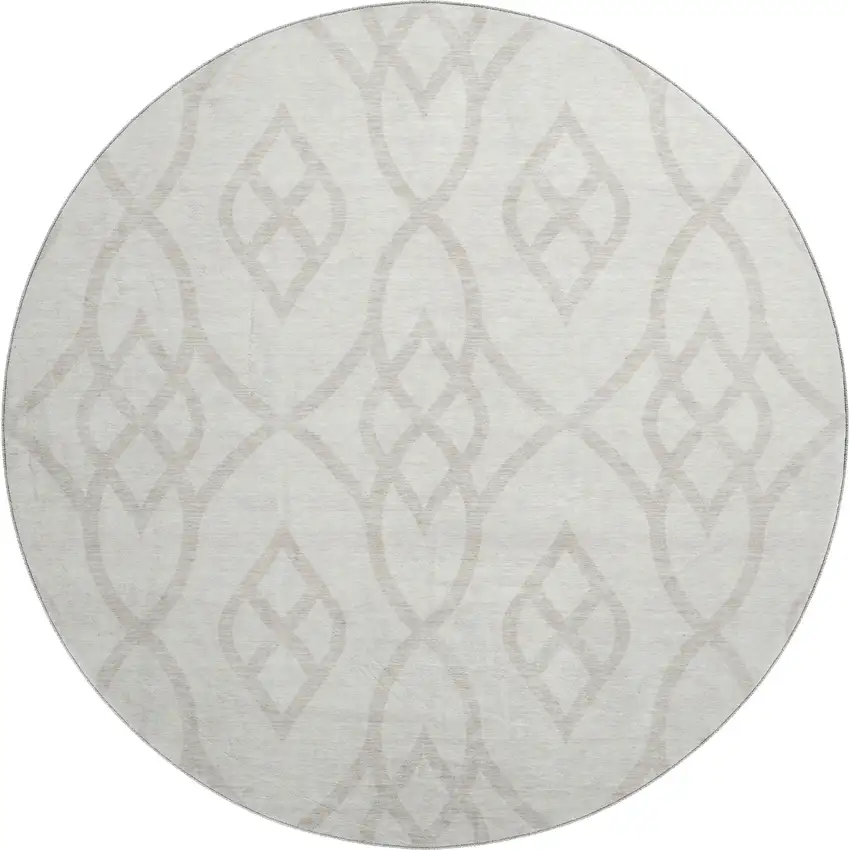 8' Ivory And Beige Trellis Washable Round Rug With UV Protection Photo 1