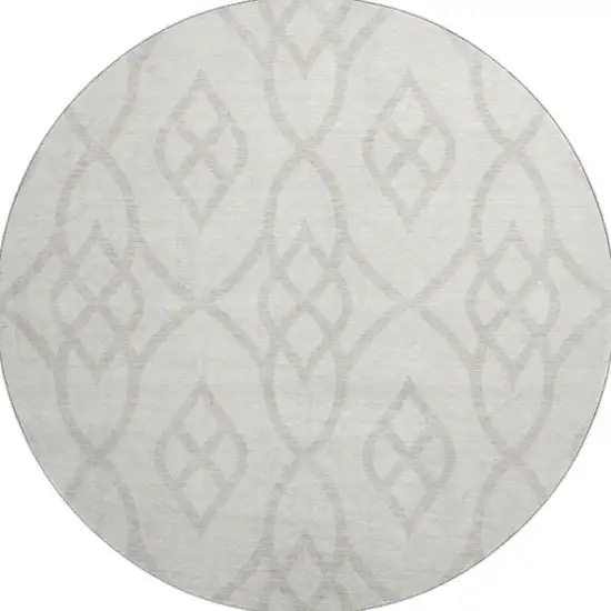 8' Ivory And Beige Trellis Washable Round Rug With UV Protection Photo 3