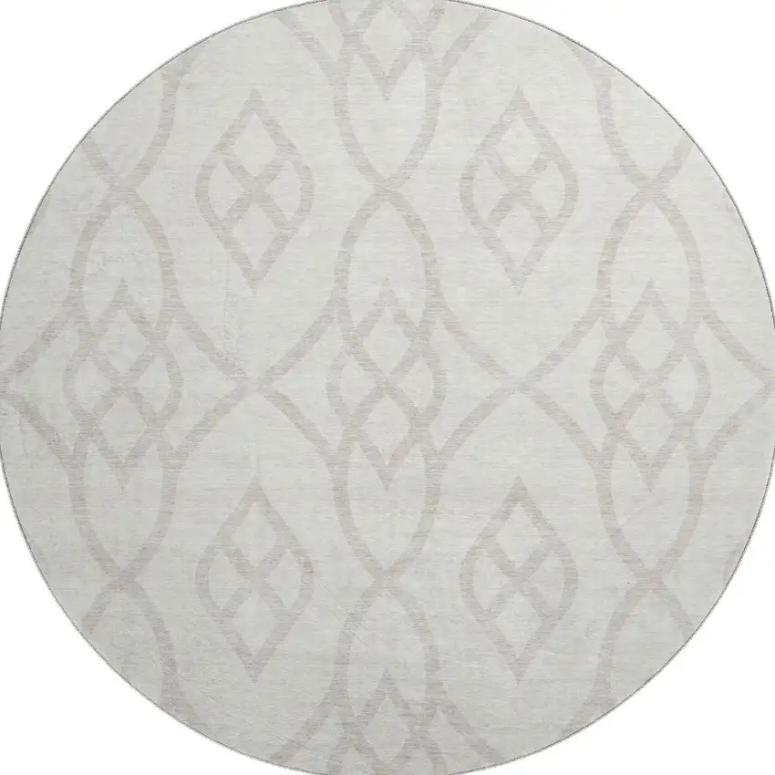 8' Ivory And Beige Trellis Washable Round Rug With UV Protection Photo 3