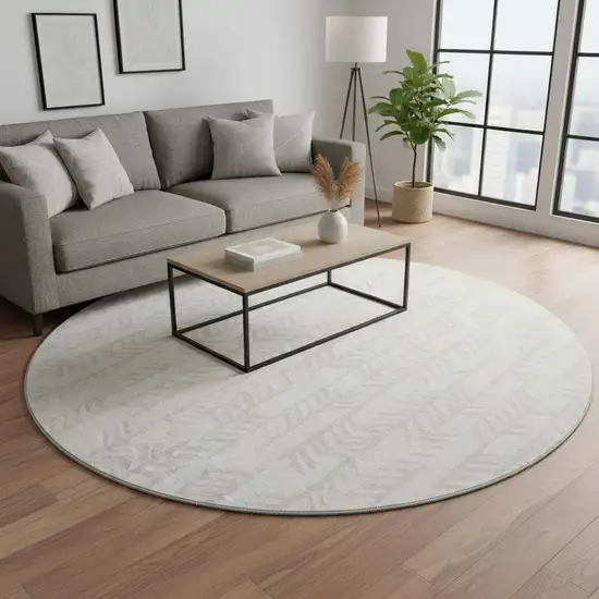 8' Ivory And Beige Tribal Washable Round Rug With UV Protection Photo 2